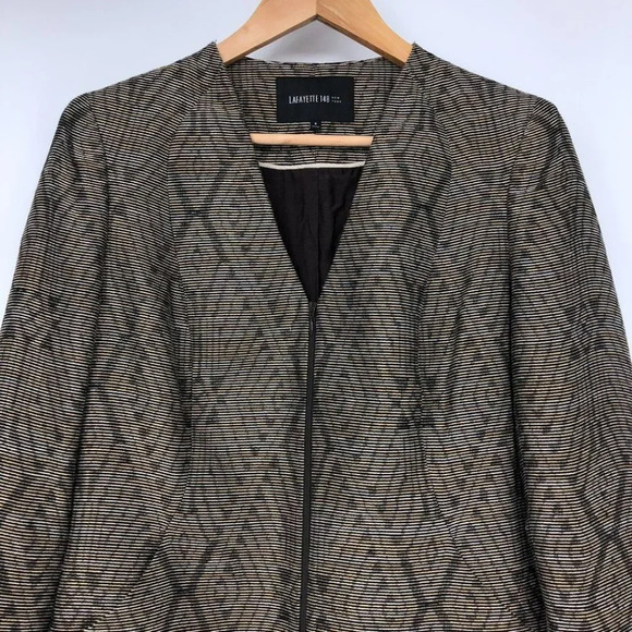 Lafayette 148 Bronze Black Metallic  Geometric print Ikat Jacket Zip Blazer 6 - Picture 5 of 16
